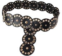 TOFBS Cinturón para Mujer Ancho Cuero PU de Metal Cinturón Boho Vintage Occidental Estilo Vaquero Ajustable Cinturón con Hebilla de Aleación(Dorado)