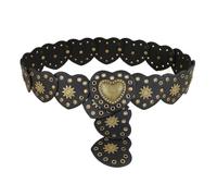 TOFBS Cinturón para Mujer Ancho Cuero PU de Metal Moda Vintage Cinturones Elásticos de Corazón Ajustable Cintura Elástico Cinturón con Hebilla de Aleación(Negro)