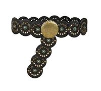 TOFBS Cinturón para Mujer Moda Vintage Cinturón de Cintura Turquesa Occidental Cinturón Diseño Hueco Cuero PU Ajustable Cintura Estilo Vaquero Cinturón(Negro)