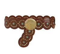 TOFBS Cinturón para Mujer Moda Vintage Cinturón de Cintura Turquesa Occidental Cinturón Diseño Hueco Cuero PU Ajustable Cintura Estilo Vaquero Cinturón(Marrón)