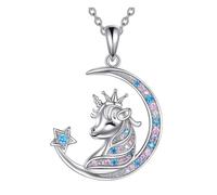 TOFBS Colgante Luna Unicornio Mágico Cristales Brillantes Collar Plata Joya Fantástica Estrella Mujer Niña