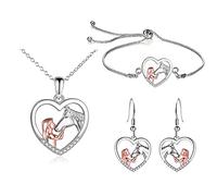 TOFBS Collar de Niña y Caballo Pendientes y pulsera Conjuntos de Joyas Plata Corazón Colgante Collar Juego de Joyas para Mujer y Niñas Novia Esposa Mamá Hija Amante de los caballos