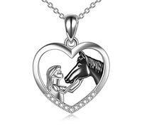 TOFBS Collar de Niña y Caballo Plata Corazón Colgante Collar de Caballo Joyería Regalos de Caballo para Mujer Niñas Novia Esposa Mamá Hija Amante de caballos (#1 * Caballo Negro)