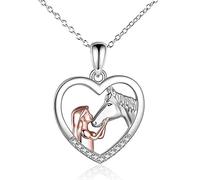 TOFBS Collar de Niña y Caballo Plata Corazón Colgante Joyería Regalos de Caballo para Mujer Niñas Novia Esposa Mamá Hija Amante de Caballos (#1 * Caballo Plata)