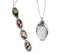 TOFBS Collar Foto Locket Personalizado Redondo Guardapelo Locket para Mujeres Collar latón de Regalo Romántico Estampa Flores Joyería Personalizada Memorial para Madre (plateado*4 fotos)