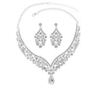 TOFBS Conjunto Collar Pendientes Cristales Brillantes Gargantilla Elegante Joyería Nupcial Adorno Mujer Accesorio Ceremonia