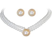 TOFBS Conjunto Collar Pendientes Perlas Lágrima Cristales Brillantes Flor Elegante Nupcial Mujer Joyería