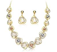 TOFBS Conjunto Collar Pendientes Perlas Lágrima Cristales Brillantes Flor Elegante Nupcial Mujer Joyería