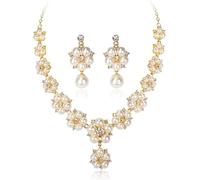 TOFBS Conjunto Collar Pendientes Perlas Lágrima Cristales Brillantes Flor Elegante Nupcial Mujer Joyería