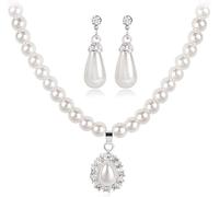 TOFBS Conjunto Collar Pendientes Perlas Lágrima Cristales Brillantes Flor Elegante Nupcial Mujer Joyería