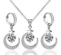 TOFBS Conjunto Corazón Brillante Colgante Collar Pendientes Aros Joyería Mujer Cristal Elegante Plata