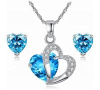 TOFBS Conjunto Corazón Cristal Brillante Collar Pendientes Joya Mujer Elegante Plata Accesorio Decorativo