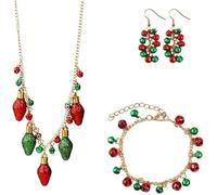 TOFBS Conjunto de Joyas de Navidad Campanas Conjunto Collar y Pendientes Árbol de Navidad Pendientes Collares de Vacacione Pulseras para Mujer Niña MultiA