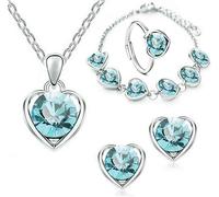 TOFBS Conjunto Joyas Corazón Cristal Brillante Collar Pendientes Pulsera Anillo Mujer Elegante Plateado