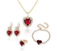 TOFBS Conjunto Joyas Corazón Negro Cristal Brillante Collar Pendientes Pulsera Anillo Mujer Elegante Boda Fiesta