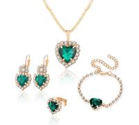 TOFBS Conjunto Joyas Corazón Negro Cristal Brillante Collar Pendientes Pulsera Anillo Mujer Elegante Boda Fiesta