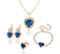 TOFBS Conjunto Joyas Corazón Negro Cristal Brillante Collar Pendientes Pulsera Anillo Mujer Elegante Boda Fiesta