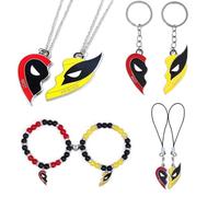 TOFBS Conjunto Joyas Estilos de Superhéroe Medio Corazón Collar de Amistad Pulsera Rojo y Amarillo Figura Muerta Anime llaveros Juego Cuerda Movil Regalo Ideal para Fans