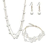 TOFBS Conjunto Joyas Perlas Blancas Collar Pulsera Pendientes Cadena Dorada Elegante Mujer