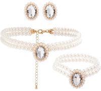 TOFBS Conjunto Joyas Perlas Cristal Ovalado Gema Esmeralda Collar Pulsera Pendientes Mujer Elegante Adorno