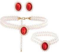 TOFBS Conjunto Joyas Perlas Cristal Ovalado Gema Esmeralda Collar Pulsera Pendientes Mujer Elegante Adorno
