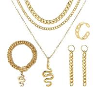 TOFBS Conjunto Joyas Serpiente Colgante Cadena Cubana Collares Multicapa Pulsera Anillo Pendientes Accesorios Mujer