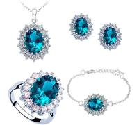 TOFBS Conjunto Joyería Ovalado Cristal Zafiro Collar Pendientes Pulsera Anillo Mujer Elegante Brillante Boda Compromiso Fiesta