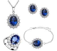 TOFBS Conjunto Joyería Ovalado Cristal Zafiro Collar Pendientes Pulsera Anillo Mujer Elegante Brillante Boda Compromiso Fiesta