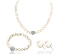 TOFBS Conjunto Perlas Elegante Collar Pulsera Pendientes Cristal Brillante Mujer Joyería Nupcial Ceremonia