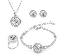 TOFBS Conjunto Redondo Brillante Cristal Circonita Collar Pendientes Pulsera Anillo Joya Mujer Elegante Nupcial