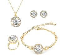 TOFBS Conjunto Redondo Brillante Cristal Circonita Collar Pendientes Pulsera Anillo Joya Mujer Elegante Nupcial