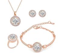 TOFBS Conjunto Redondo Brillante Cristal Circonita Collar Pendientes Pulsera Anillo Joya Mujer Elegante Nupcial