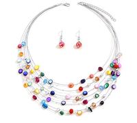 TOFBS Conjuntos de Joyas de Conchas de Cristal de Collar y Pendientes Boda Fiesta Cumpleaños Día de San Valentín Regalos (Colorido/b)