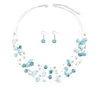 TOFBS Conjuntos de Joyas de Conchas de Cristal de Collar y Pendientes Boda Fiesta Cumpleaños Día de San Valentín Regalos (Azul)