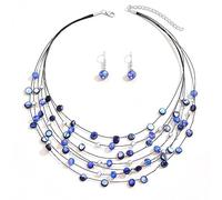 TOFBS Conjuntos de Joyas de Conchas de Cristal de Collar y Pendientes Boda Fiesta Cumpleaños Día de San Valentín Regalos (Azul Zafiro)