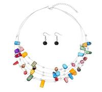 TOFBS Conjuntos de Joyas para Mujer Niñas Conjuntos de Joyas de Conchas de Cristal de Collar y Pendientes Boda Fiesta Cumpleaños Día de San Valentín Regalos（Colorido/a）
