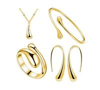 TOFBS Gota de Agua Conjuntos de Joyas para Mujer y Niñas, Plata Oro Lágrima Collar con Colgante Pendientes Pulsera y Anillo Juego de Joyas Fiesta Cumpleaños Boda Día de San Valentín Regalos (Oro)