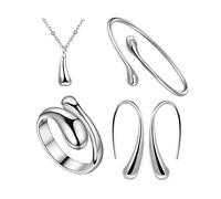 TOFBS Gota de Agua Conjuntos de Joyas para Mujer y Niñas, Plata Oro Lágrima Collar con Colgante Pendientes Pulsera y Anillo Juego de Joyas Fiesta Cumpleaños Boda Día de San Valentín Regalos (Plata)