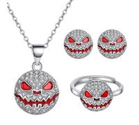 TOFBS Juego de Joyas para Mujer Retro Punk Gótico Juego de Joyas Collar Pendientes Anillo Set con Cristales Fantasma de Halloween Juego de Joyas para Prom Fiesta(Rojo)