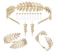 TOFBS Juego de Joyas para Mujer Romano Laurel Hojas Corona Tocado Accesorios Brazo Superior Pulsera Pendientes Hipoalergénicos Boda Bisutería