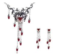 TOFBS Juego de Joyas para Mujer Vintage Gótica Joyería Fantasma de Corazón Collar y Hipoalergénico Aretes de Gota con Cristales Joyería de Halloween