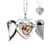 TOFBS Medallón de fotos para abrir con cadena, corazón, alas de ángel, amuleto, colgante con foto, joyería, Metal