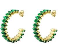 TOFBS Pendientes Aro Semicircular Cristal Esmeralda Brillante Chapado Oro Elegante Joyería Mujer Accesorios Lujo