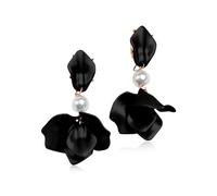 TOFBS Pendientes de Mujer con Pétalos de Rosa Colgantes Florales Elegante Gota Statement Borla Pendientes (Negro/Corto)