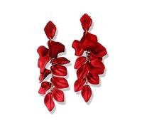 TOFBS Pendientes de Mujer con Pétalos de Rosa Colgantes Florales Elegante Gota Statement Borla Pendientes (Rojo/Largo)