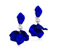 TOFBS Pendientes de Mujer con Pétalos de Rosa Colgantes Florales Elegante Gota Statement Borla Pendientes (Azul/Corto)