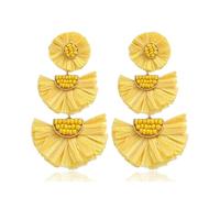 TOFBS Pendientes de Ratán Hechos a Mano Para Mujer Boho Colgantes Pendientes de Cuentas Regalo de Fiesta de Cumpleaños Joyas de Playa (Amarillo)