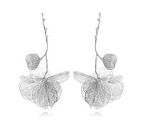 TOFBS Pendientes Flores Tridimensionales Rama Dorada Textura Calada Pétalos Metálicos Joyería Elegante Diseño Artesanal Accesorio Femenino