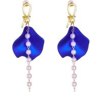 TOFBS Pendientes Largos Pétalos Rojos Cascada Perlas Elegantes Colgantes Mujer Joyería Artesanal Dorado Accesorios Femeninos