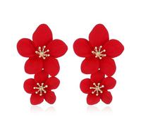 TOFBS Pendientes Mujer Pendientes Bohemios Dobles Pendientes Gota Colgantes de Flores Hipoalergénicos para Mujeres y Niñas(Rojo)